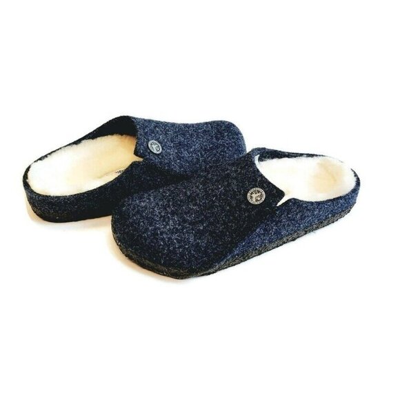 Birkenstock Zermatt Shearling Lined Slide Slippers Kids Size L1 EU32 Dark Blue - Picture 9 of 9